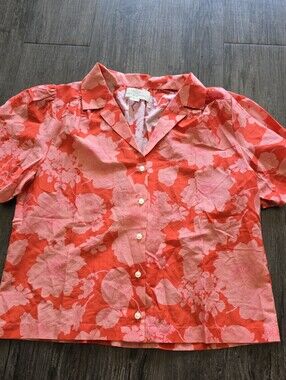 Birds Of Paradis By Trovata Floral Cotton Silk Button Up Shirt